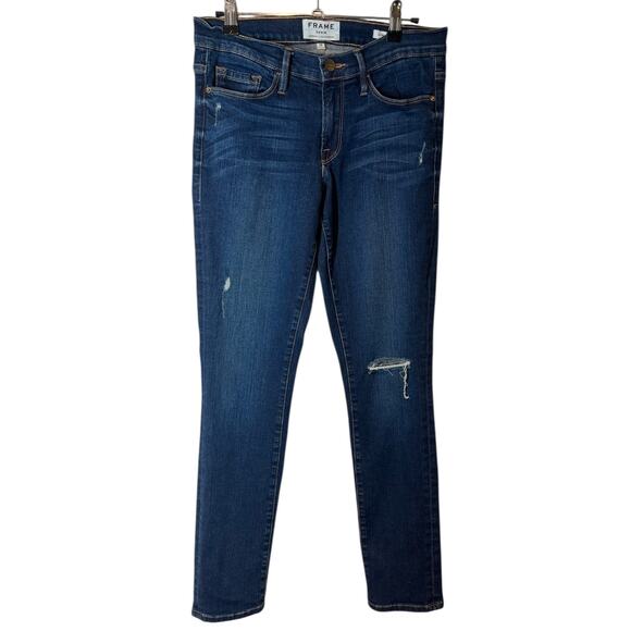 Frame le Skinny de Jeanne Crop Dark Wash Distressed 28 Classic Staple Basic - Picture 10 of 10